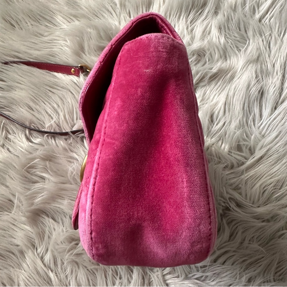 GUCCI Velvet Matelasse Small GG Marmont Shoulder Bag Crossbody Pink - Picture 5 of 17